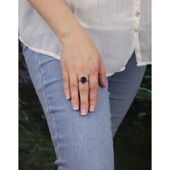 Sterling Silver Blue Purple Green Color Change Cubic Zirconia Ring Size 8 - Picture 4 of 8